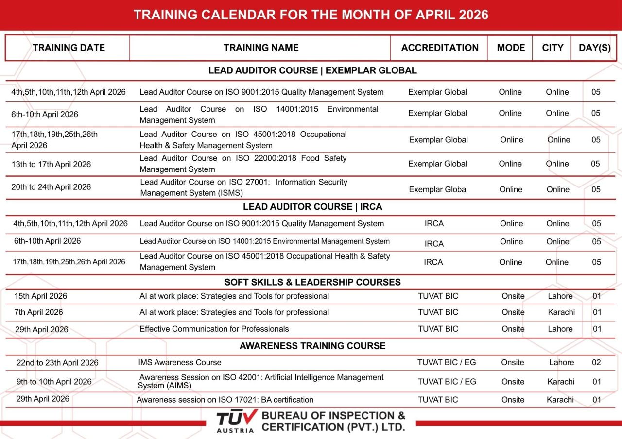 April Training Calendar