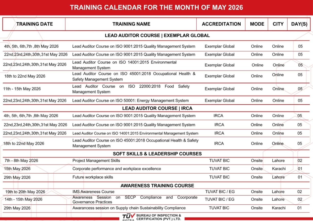 MAY Training Calendar 2026